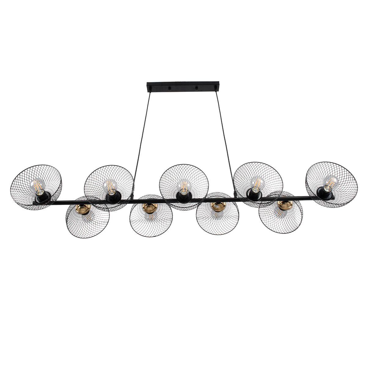 GLOBOSTAR® VERONA 00588 Μοντέρνο Κρεμαστό Φωτιστικό Οροφής με Ντουί 9 x E27 AC 220-240V IP20 - Μαύρο & Χρυσό - Μ140 x Π28 x Υ20cm - Image 2