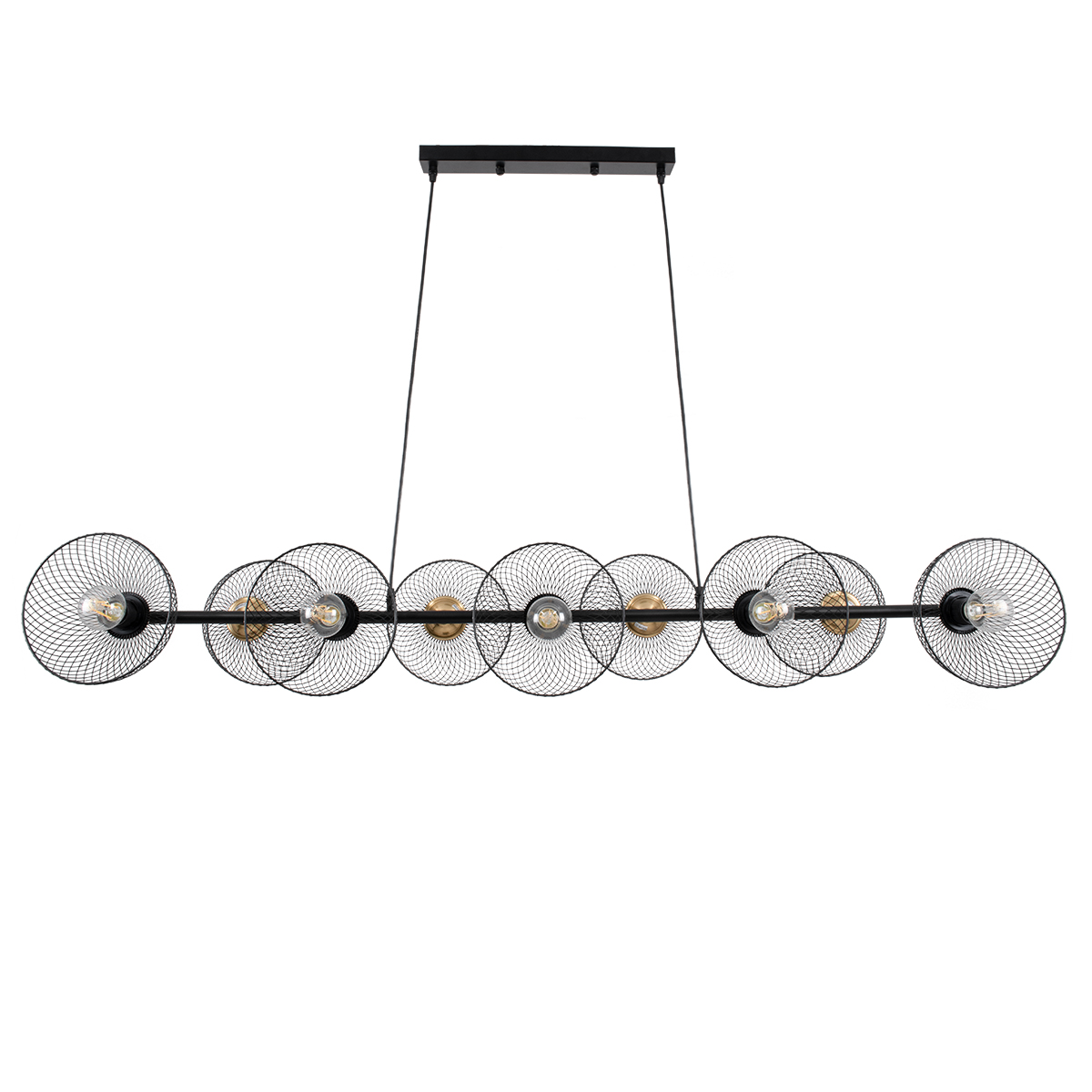 GLOBOSTAR® VERONA 00588 Μοντέρνο Κρεμαστό Φωτιστικό Οροφής με Ντουί 9 x E27 AC 220-240V IP20 - Μαύρο & Χρυσό - Μ140 x Π28 x Υ20cm - Image 3