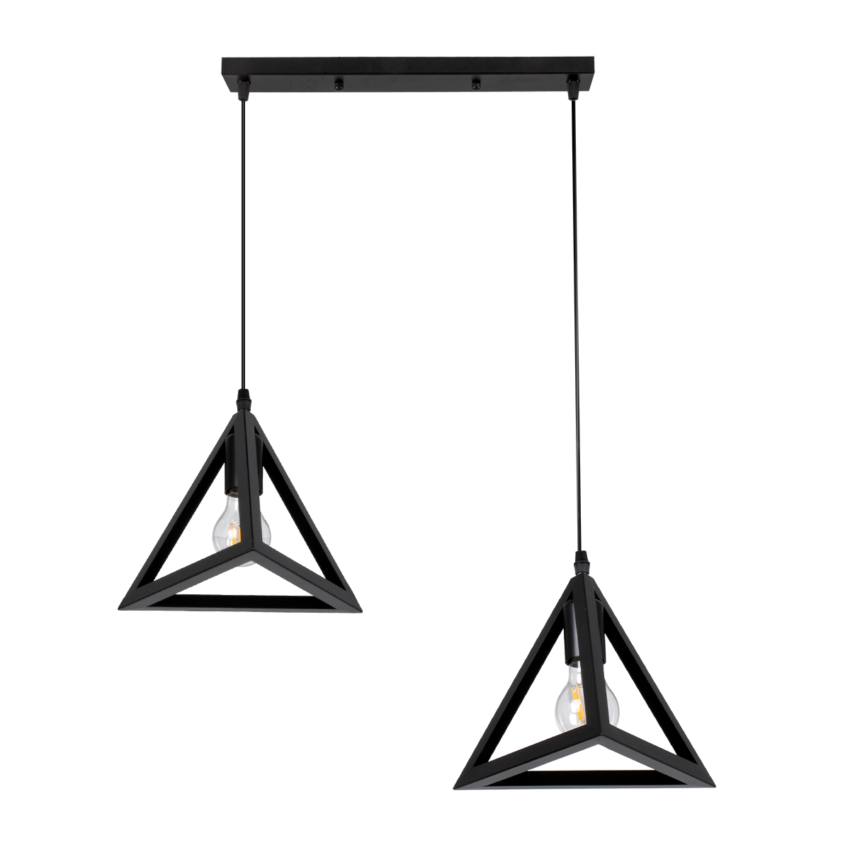GLOBOSTAR® TRIANGLE 00611 Μοντέρνο Κρεμαστό Φωτιστικό Οροφής με Ντουί 2 x E27 AC 220-240V IP20 - Μαύρο - Μ60 x Π22 x Y130cm