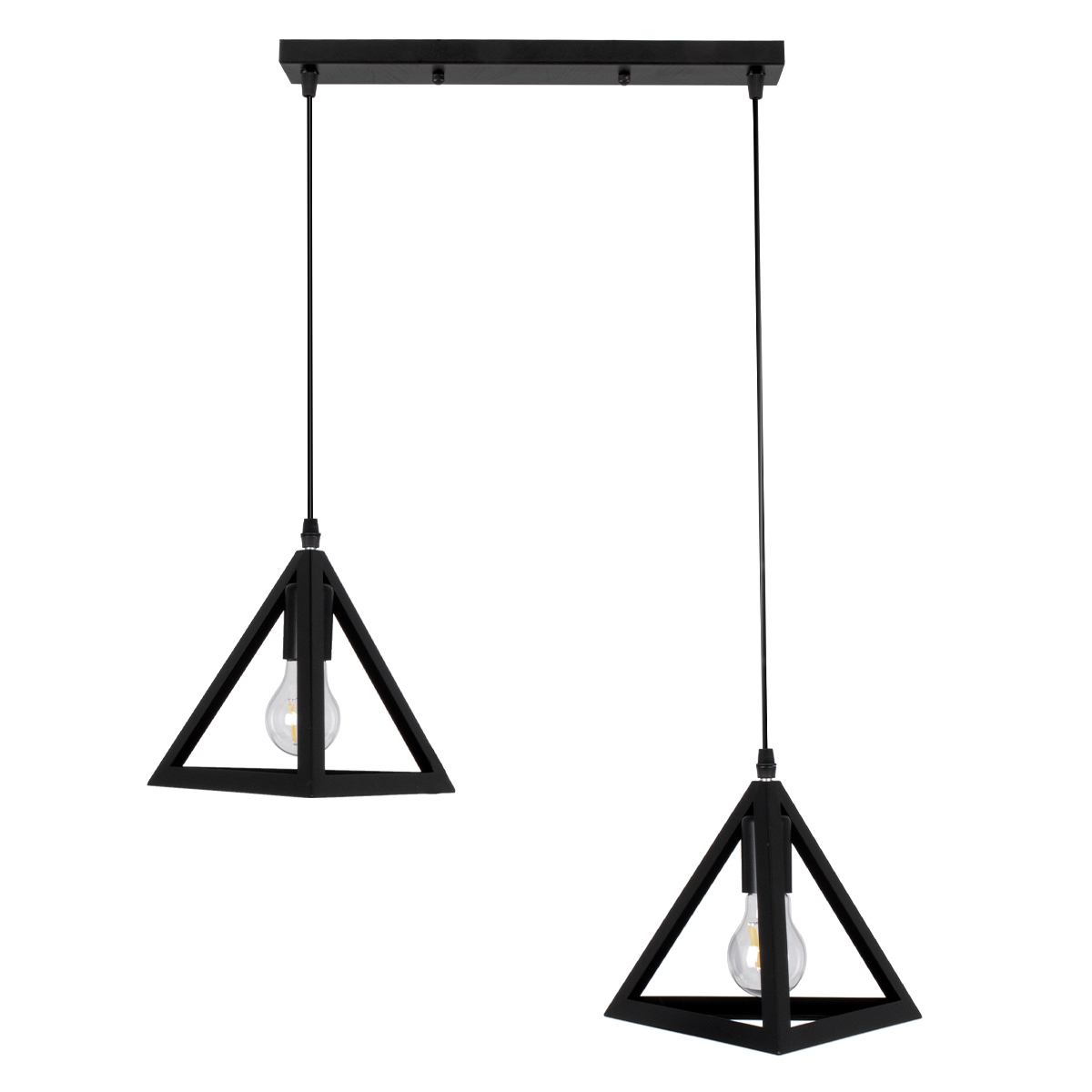 GLOBOSTAR® TRIANGLE 00611 Μοντέρνο Κρεμαστό Φωτιστικό Οροφής με Ντουί 2 x E27 AC 220-240V IP20 - Μαύρο - Μ60 x Π22 x Y130cm - Image 2