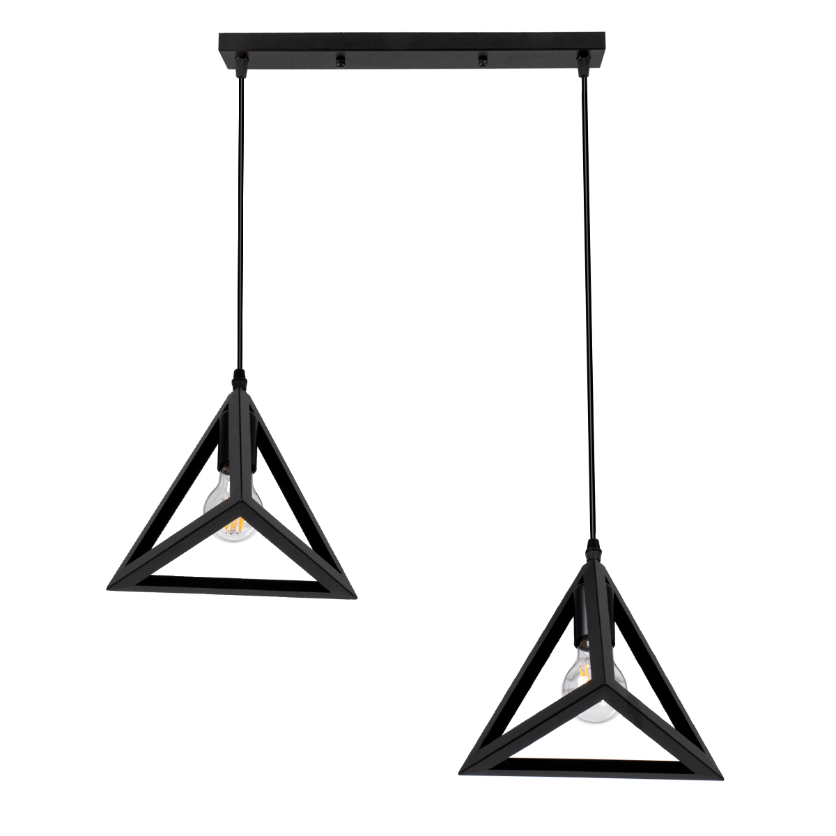 GLOBOSTAR® TRIANGLE 00611 Μοντέρνο Κρεμαστό Φωτιστικό Οροφής με Ντουί 2 x E27 AC 220-240V IP20 - Μαύρο - Μ60 x Π22 x Y130cm - Image 4