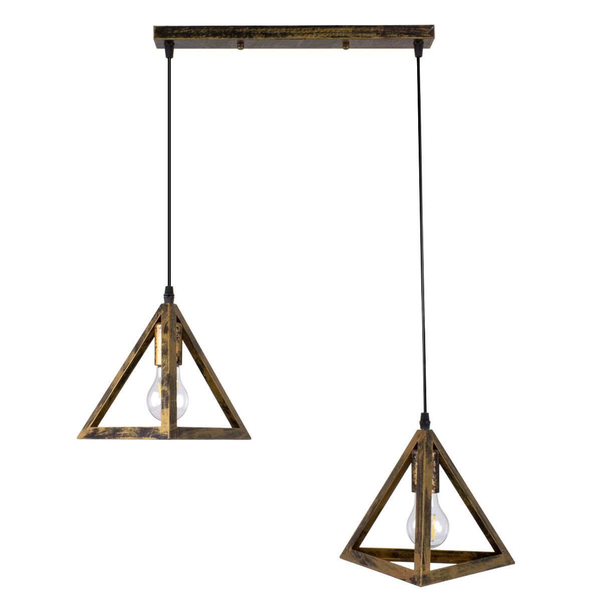 GLOBOSTAR® TRIANGLE 00614 Μοντέρνο Κρεμαστό Φωτιστικό Οροφής με Ντουί 2 x E27 AC 220-240V IP20 - Μπρούτζινο - Μ60 x Π22 x Y130cm - Image 2