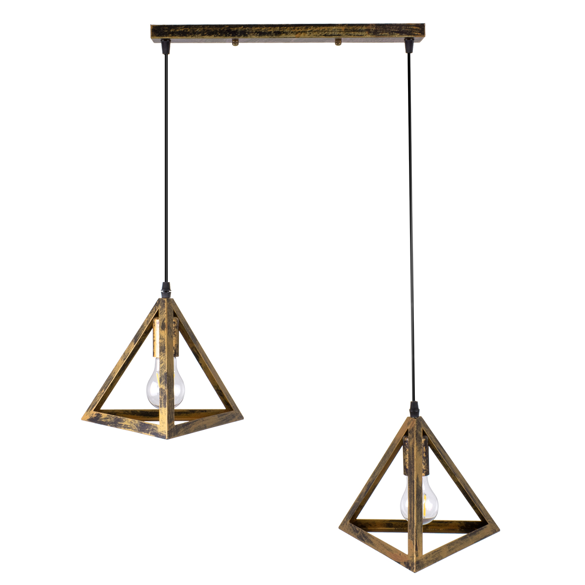 GLOBOSTAR® TRIANGLE 00614 Μοντέρνο Κρεμαστό Φωτιστικό Οροφής με Ντουί 2 x E27 AC 220-240V IP20 - Μπρούτζινο - Μ60 x Π22 x Y130cm - Image 3