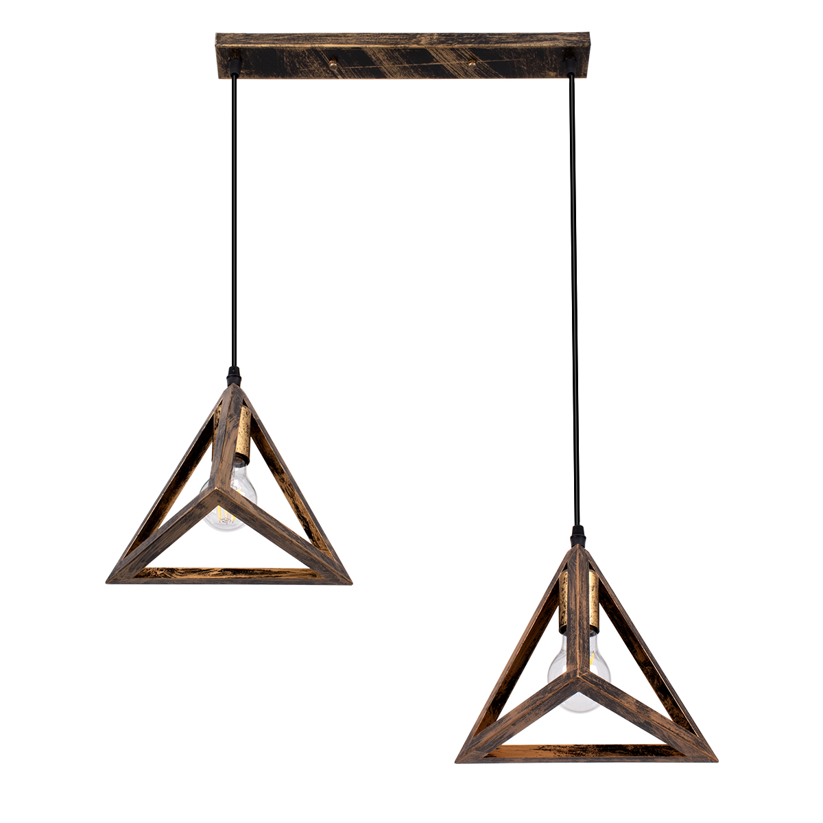 GLOBOSTAR® TRIANGLE 00614 Μοντέρνο Κρεμαστό Φωτιστικό Οροφής με Ντουί 2 x E27 AC 220-240V IP20 - Μπρούτζινο - Μ60 x Π22 x Y130cm - Image 4