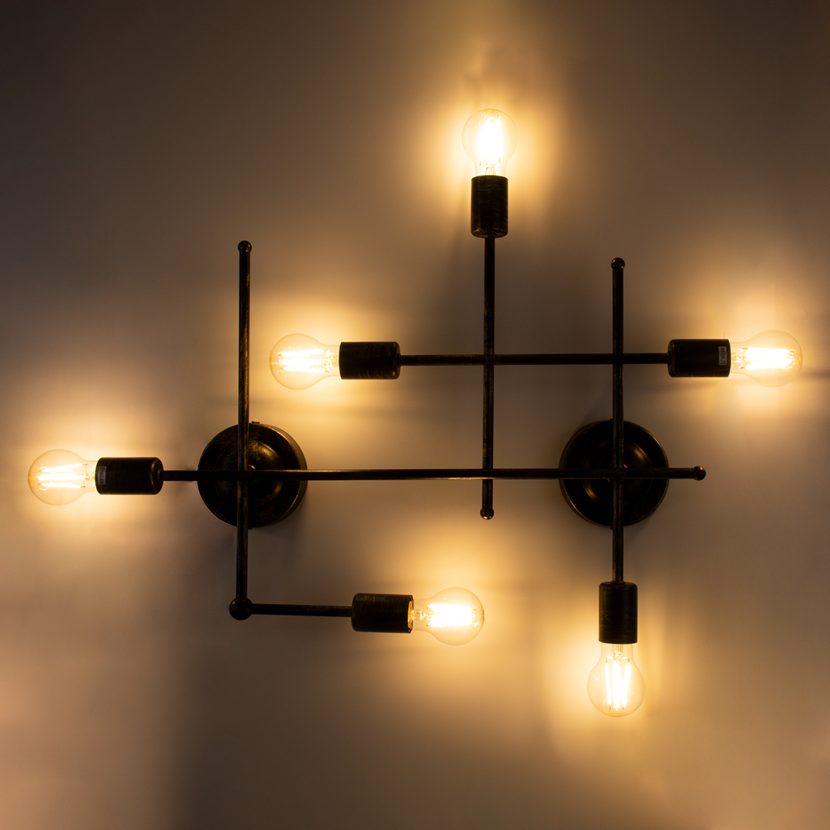 GLOBOSTAR® PIPING 00666-1 Vintage Φωτιστικό Οροφής με Ντουί 6 x E27 AC 220-240V IP20 - Μπρούτζινο - Μ66 x Π9.5 x Υ49cm - Image 2