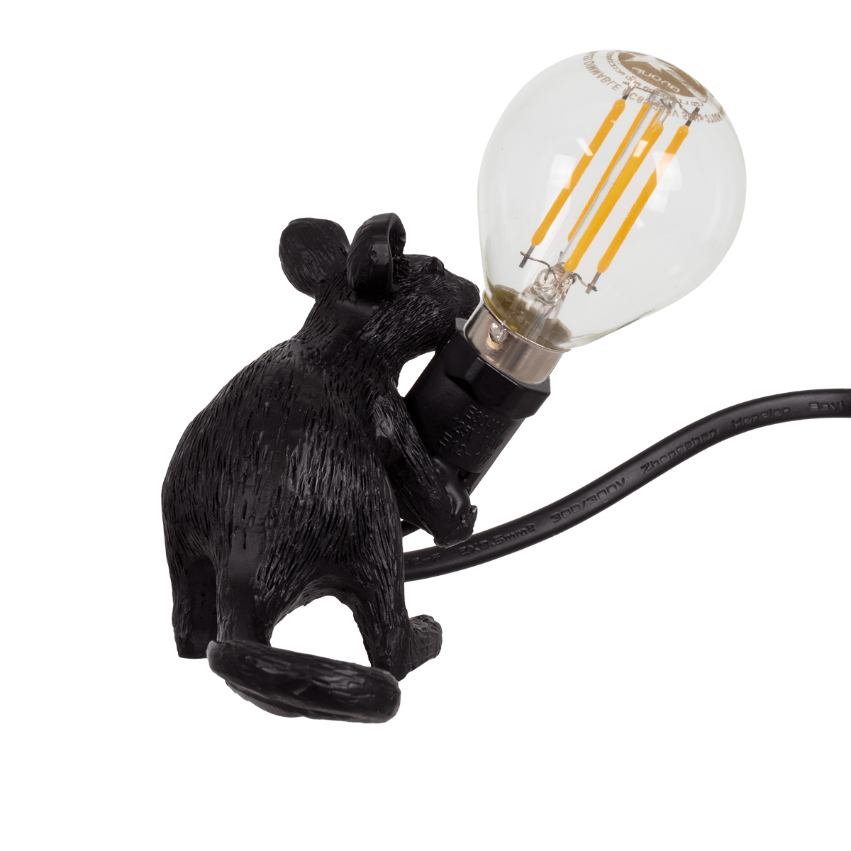 GLOBOSTAR® MOUSE 00675 Vintage Επιτραπέζιο Φωτιστικό Πορτατίφ με Ντουί 1 x E12 AC 220-240V IP20 - Μαύρο - Μ13 x Π4 x Υ7cm - Image 4