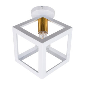 GLOBOSTAR® CUBE 00800 Μοντέρνο Φωτιστικό Οροφής με Ντουί 1 x E27 AC 220-240V IP20 - Λευκό & Χρυσό - Μ25 x Π25 x Υ25cm