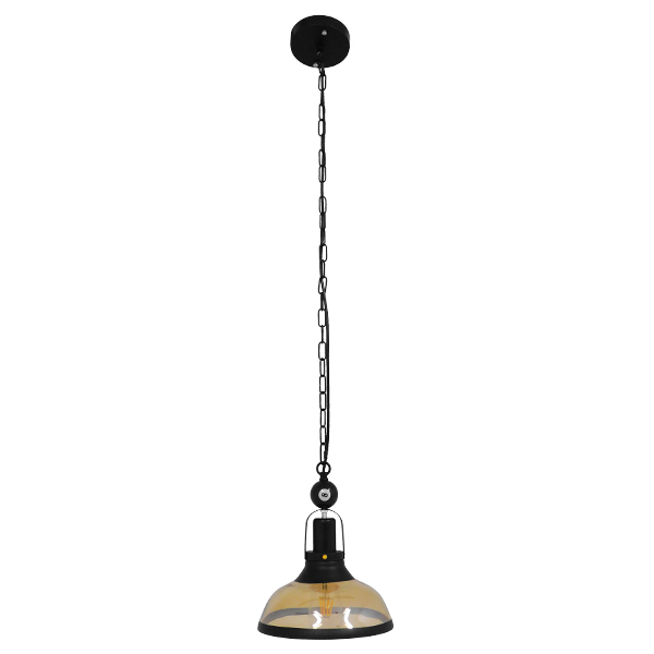 GLOBOSTAR® BILLIARD 00971 Vintage Κρεμαστό Φωτιστικό Οροφής με Ντουί 1 x E27 AC 220-240V IP20 - Mαύρο & Μελί - Μ25 x Π25 x Υ29cm - Image 2