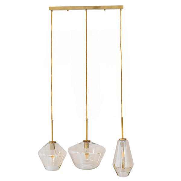 GLOBOSTAR® AMARIS 00977 Μοντέρνο Κρεμαστό Φωτιστικό Οροφής με Ντουί 3 x E27 AC 220-240V IP20 - Χρυσό & Μελί - Μ75 x Π30 x Υ30cm