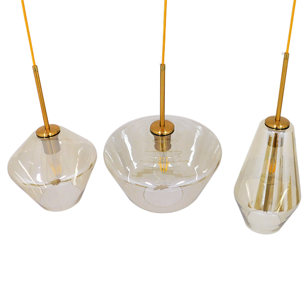 GLOBOSTAR® AMARIS 00977 Μοντέρνο Κρεμαστό Φωτιστικό Οροφής με Ντουί 3 x E27 AC 220-240V IP20 - Χρυσό & Μελί - Μ75 x Π30 x Υ30cm - Image 2