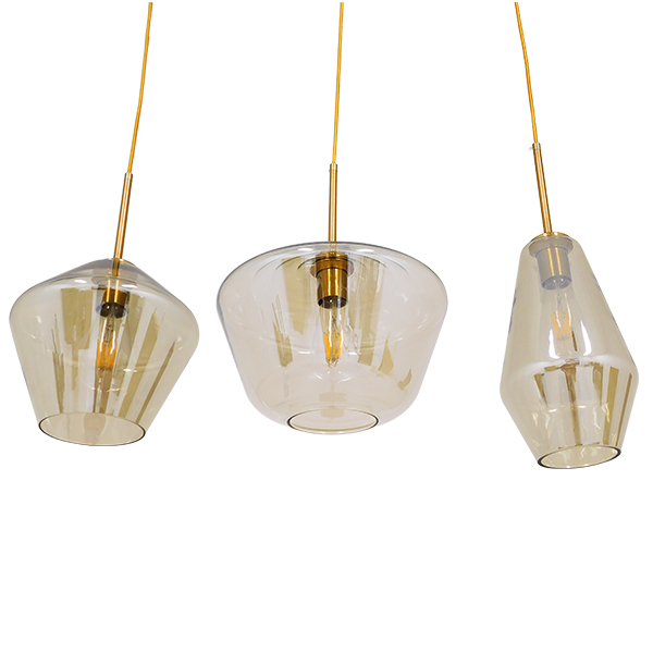 GLOBOSTAR® AMARIS 00977 Μοντέρνο Κρεμαστό Φωτιστικό Οροφής με Ντουί 3 x E27 AC 220-240V IP20 - Χρυσό & Μελί - Μ75 x Π30 x Υ30cm - Image 3