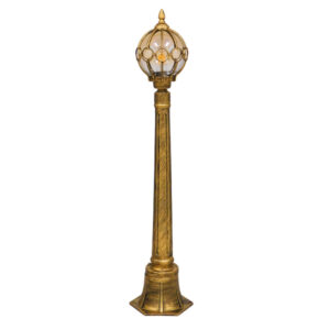 GloboStar® ETOILE 00985 Vintage Φωτιστικό Κολωνάκι Κήπου Μονόφωτο 1 x E27 Μπρονζέ Χρυσό Μεταλλικό Πλέγμα με Μελί Γυάλινη Μπάλα D18 x H102cm