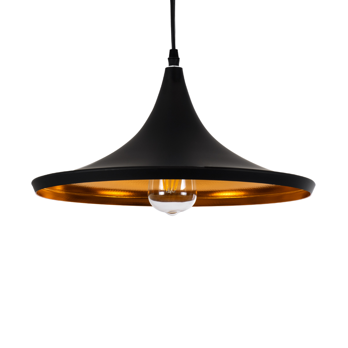 GLOBOSTAR® SHANGHAI 01025-B Μοντέρνο Κρεμαστό Φωτιστικό Οροφής με Ντουί 1 x E27 AC 220-240V IP20 - Μαύρο & Χρυσό - Μ37 x Π37 x Υ20cm