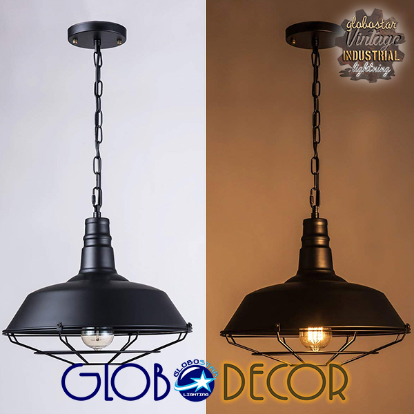 GLOBOSTAR® RAY 01048 Vintage Κρεμαστό Φωτιστικό Οροφής με Ντουί 1 x E27 AC 220-240V IP20 - Μαύρο - Μ46 x Π46 x Υ25cm - Image 3