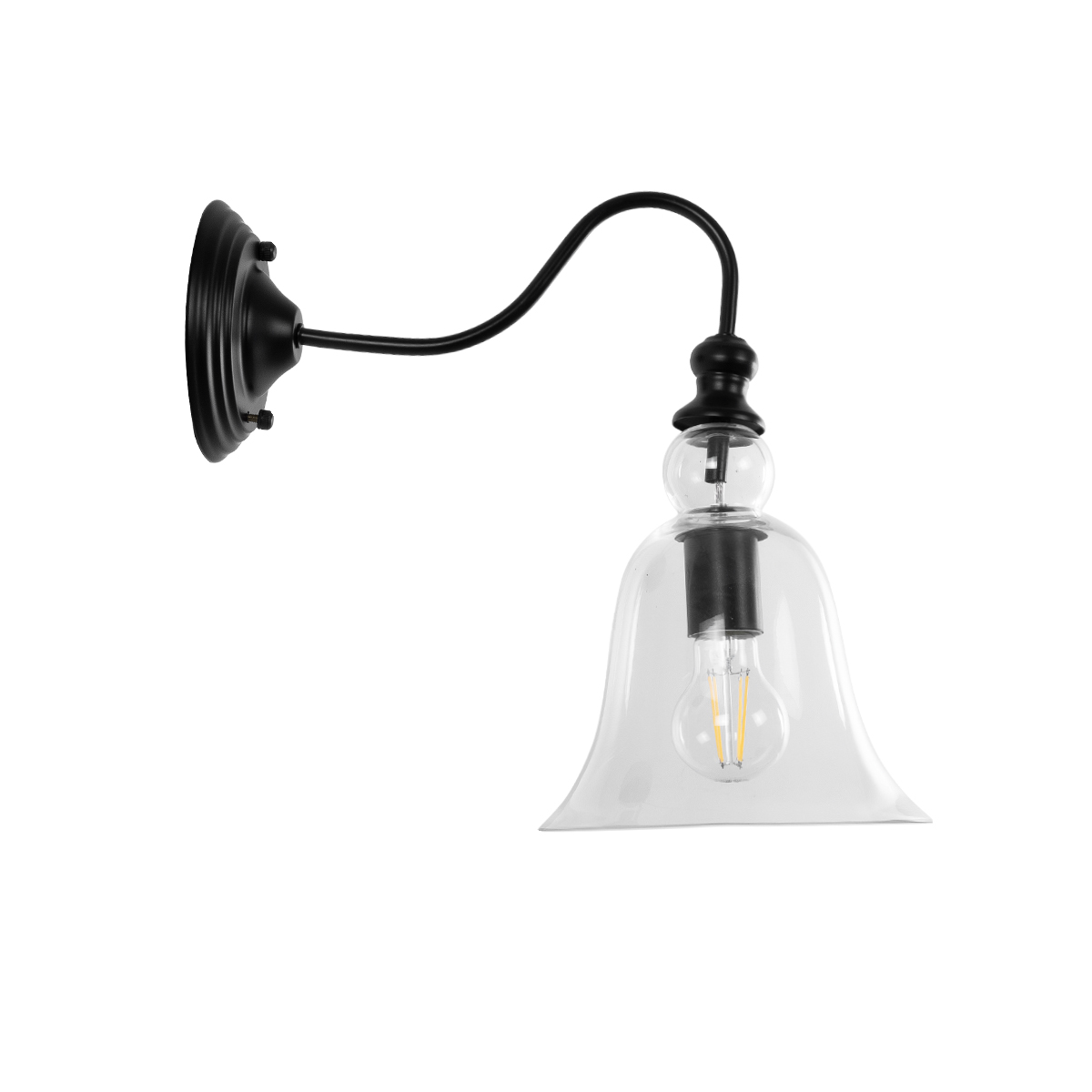 GLOBOSTAR® LILLY 01064 Vintage Φωτιστικό Τοίχου - Απλίκα με Ντουί 1 x E27 AC 220-240V IP20 - Μαύρο & Διάφανο - Μ38 x Π20 x Υ37cm - Image 4