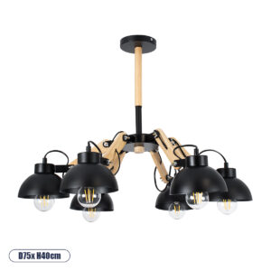 GLOBOSTAR® OLD SCHOOL 01094 Μοντέρνο Φωτιστικό Οροφής με Ντουί 6 x E27 AC 220-240V IP20 - Μαύρο & Μπεζ - Μ75 x Π75 x Υ40cm