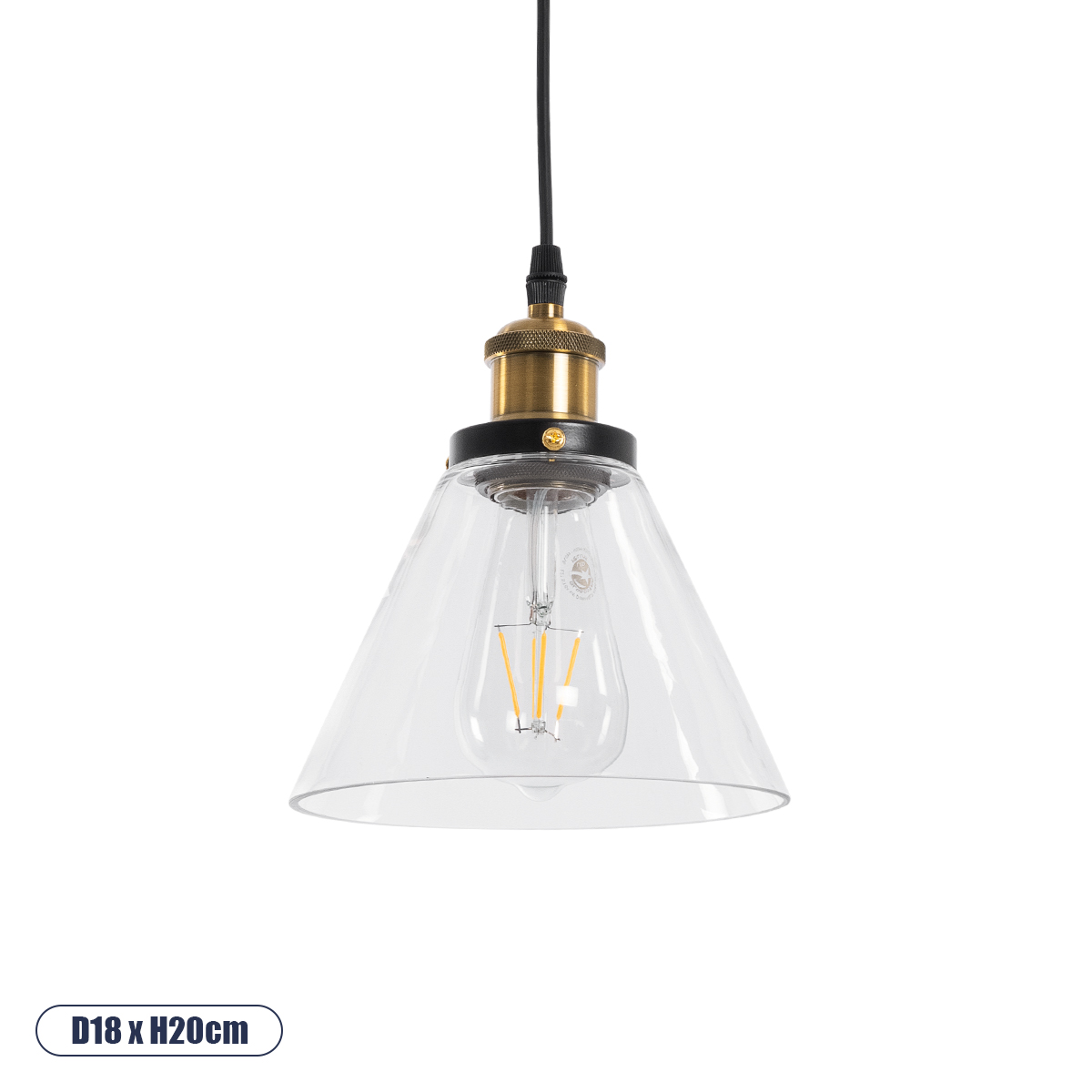 GLOBOSTAR® BINGLEY 01169 Vintage Κρεμαστό Φωτιστικό Οροφής με Ντουί 1 x E27 AC 220-240V IP20 - Διάφανο & Χρυσό - Μ18 x Π18 x Υ20cm