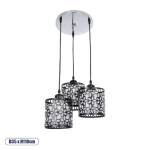 GLOBOSTAR® RAINELDA 01246 Μοντέρνο Κρεμαστό Φωτιστικό Οροφής με Ντουί 3 x E27 AC 220-240V IP20 - Μαύρο & Λευκό - Μ35 x Π35 x Υ110cm