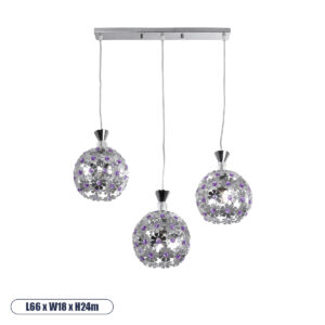 GLOBOSTAR® BOUQUET 01249 Μοντέρνο Κρεμαστό Φωτιστικό Οροφής με Ντουί 3 x E27 AC 220-240V IP20 - Ασημί & Μωβ - Μ66 x Π18 x Υ24cm