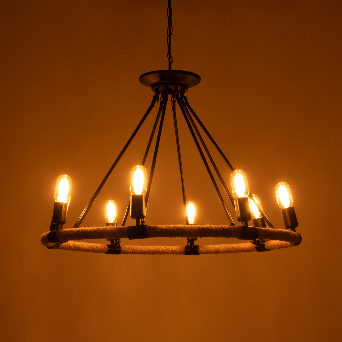 GLOBOSTAR® MILLBANK 01423 Vintage Κρεμαστό Φωτιστικό Οροφής με Ντουί 8 x E27 AC 220-240V IP20 - Μαύρο & Μπεζ - Μ80 x Π80 x Y54cm - Image 2