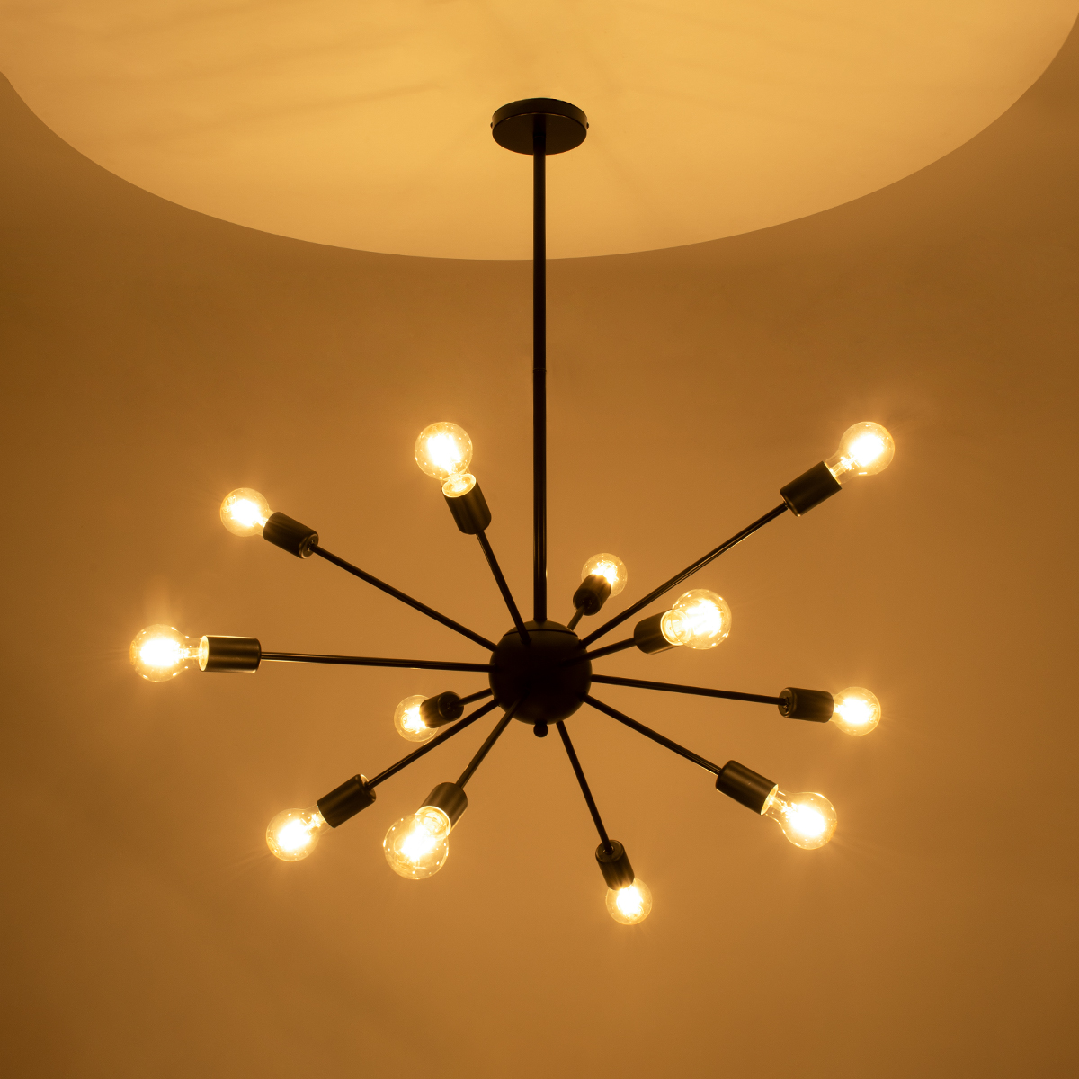 GLOBOSTAR® MILANO 01486 Μοντέρνο Φωτιστικό Οροφής με Ντουί 12 x E27 AC 220-240V IP20 - Μαύρο - Μ80 x Π80 x Υ80cm - Image 2