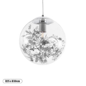 GLOBOSTAR® HARPER 01510 Μοντέρνο Κρεμαστό Φωτιστικό Οροφής με Ντουί 1 x E27 AC 220-240V IP20 - Διάφανο & Ασημί - Μ25 x Π25 x Υ30cm