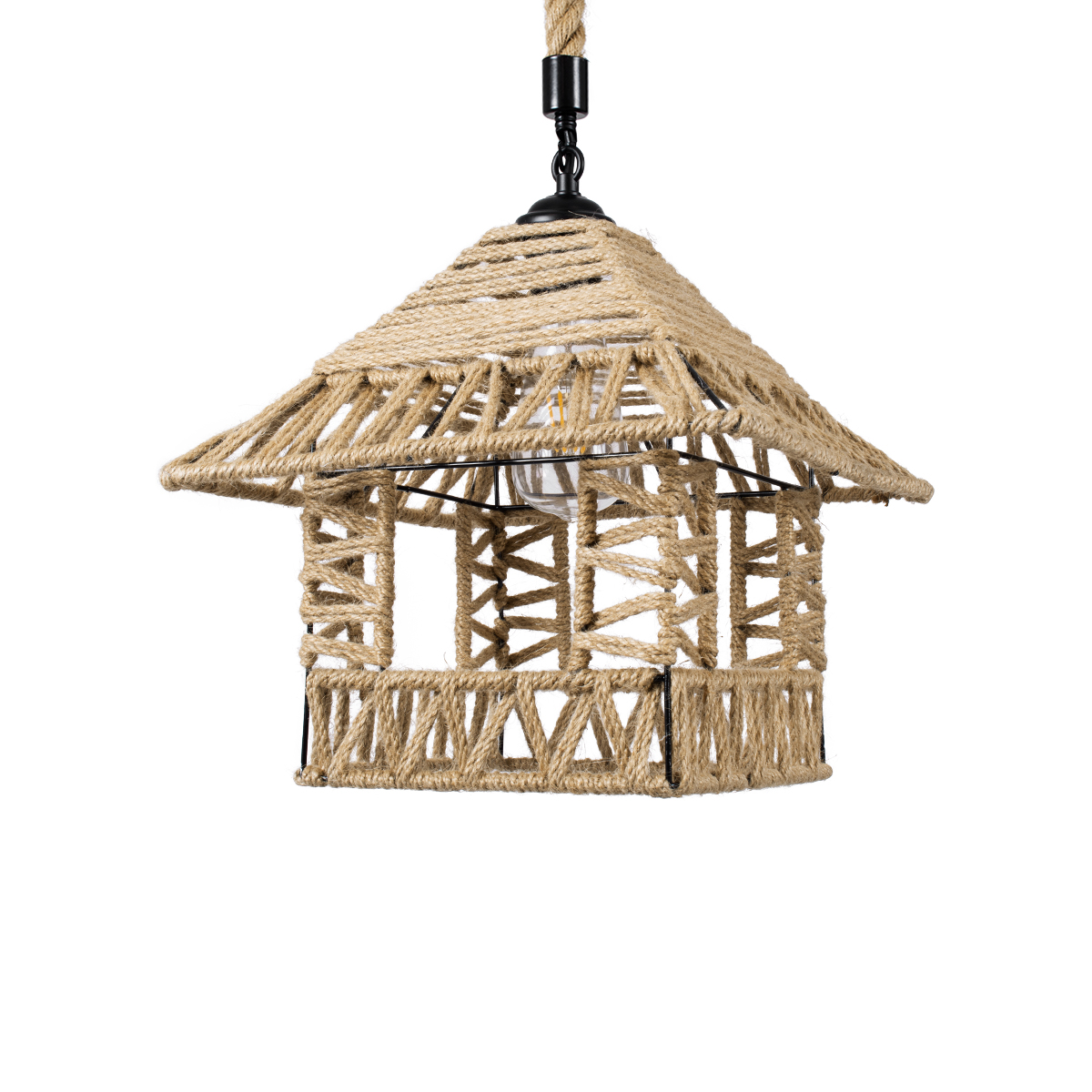 GLOBOSTAR® SPIKY 01613 Boho Κρεμαστό Φωτιστικό Οροφής με Ντουί 1 x E27 AC 220-240V IP20 - Μπεζ - Μ43 x Π43 x Y28cm - Image 4
