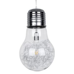 GLOBOSTAR® LAMP 01677 Μοντέρνο Κρεμαστό Φωτιστικό Οροφής με Ντουί 1 x E27 AC 220-240V IP20 - Ασημί & Διάφανο - Μ30 x Π30 x Υ52cm