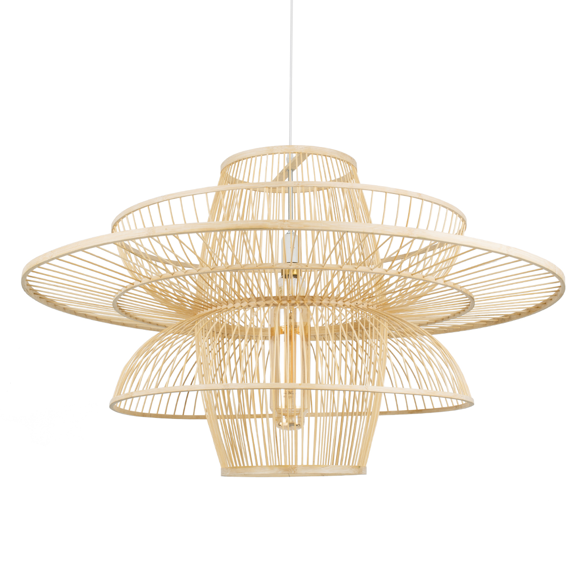 GLOBOSTAR® BALI 01758 Boho Κρεμαστό Φωτιστικό Οροφής με Ντουί 1 x E27 AC 220-240V IP20 - Μπεζ - Μ100 x Π100 x Υ60cm