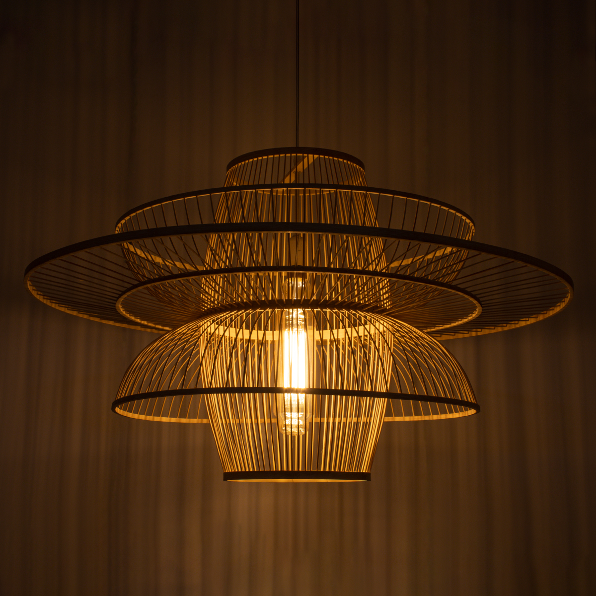 GLOBOSTAR® BALI 01758 Boho Κρεμαστό Φωτιστικό Οροφής με Ντουί 1 x E27 AC 220-240V IP20 - Μπεζ - Μ100 x Π100 x Υ60cm - Image 2