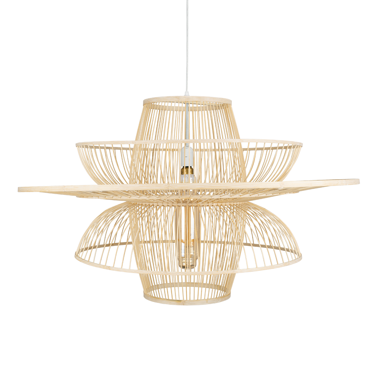 GLOBOSTAR® BALI 01758 Boho Κρεμαστό Φωτιστικό Οροφής με Ντουί 1 x E27 AC 220-240V IP20 - Μπεζ - Μ100 x Π100 x Υ60cm - Image 4