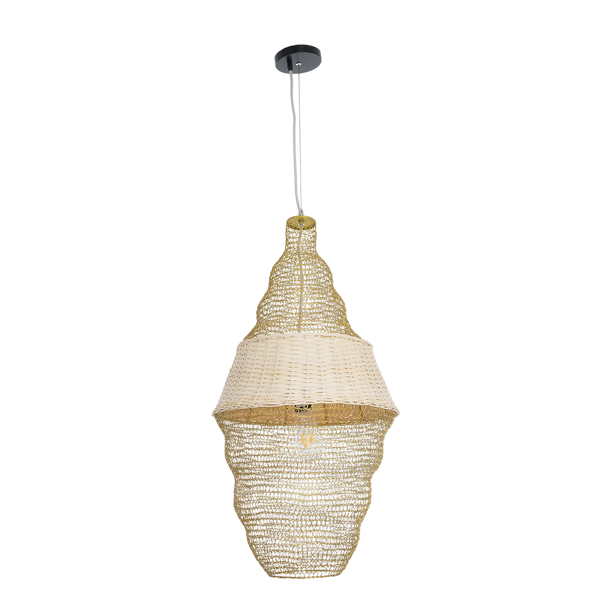 GLOBOSTAR® KENTUCKY 01910 Vintage Κρεμαστό Φωτιστικό Οροφής με Ντουί 1 x E27 AC 220-240V IP20 - Μπεζ - Μ40 x Π40 x Υ80cm - Image 3