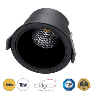 GLOBOSTAR® PLUTO-M 60257 Χωνευτό Downlight Σποτ με Honeycomb Anti Glare Reflector LED 10W 1250lm 38° AC 220-240V IP20 Θερμό Λευκό 2700K - Bridgelux COB Chip & TÜV SÜD Driver - Μαύρο Ματ - Μ8.4 x Π8.4 x Υ5.9cm / Q7.5cm - 5 Χρόνια Εγγύηση