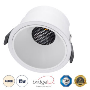 GLOBOSTAR® PLUTO-B 60260 Χωνευτό Downlight Σποτ με Honeycomb Anti Glare Reflector LED 15W 1950lm 38° AC 220-240V IP20 Φυσικό Λευκό 4500K - Bridgelux COB Chip & TÜV SÜD Driver - Λευκό Ματ - Μ10.4 x Π10.4 x Υ6.5cm / Q9.5cm - 5 Χρόνια Εγγύηση