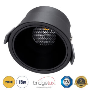 GLOBOSTAR® PLUTO-B 60263 Χωνευτό Downlight Σποτ με Honeycomb Anti Glare Reflector LED 15W 1875lm 38° AC 220-240V IP20 Θερμό Λευκό 2700K - Bridgelux COB Chip & TÜV SÜD Driver - Μαύρο Ματ - Μ10.4 x Π10.4 x Υ6.5cm / Q9.5cm - 5 Χρόνια Εγγύηση