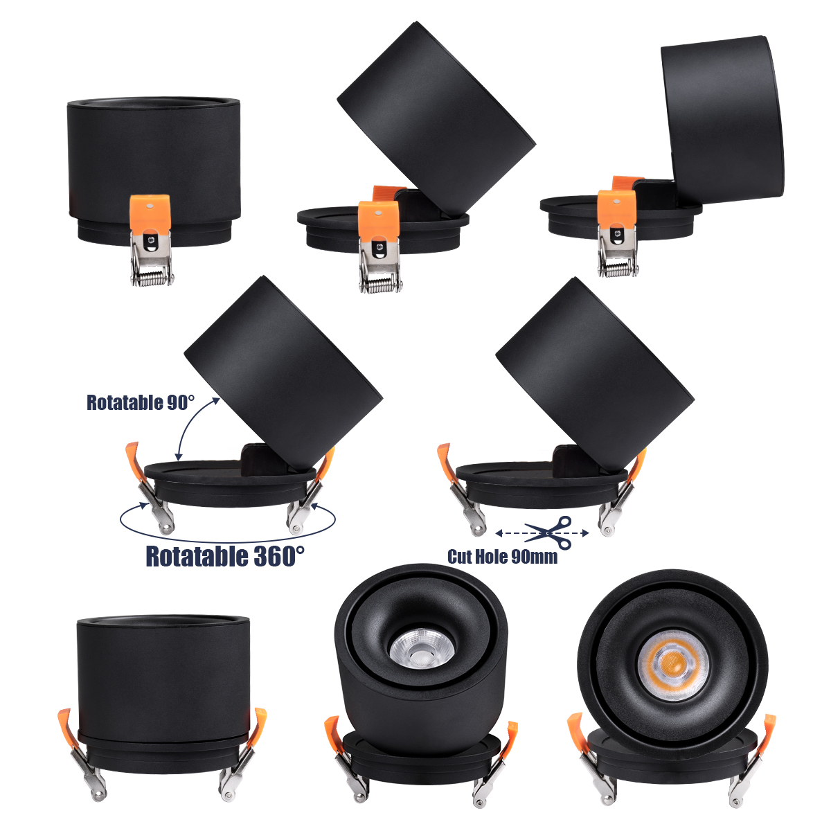 GLOBOSTAR® OMEGA-R 60296 Χωνευτό Κινούμενο Downlight Σποτ LED 12W 1560lm 36° AC 220-240V IP20 Φυσικό Λευκό 4500K - Bridgelux COB Chip & TÜV SÜD Driver - Μαύρο Ματ - Μ10 x Π10 x Υ8.2cm / Q9cm - 5 Χρόνια Εγγύηση - Image 3