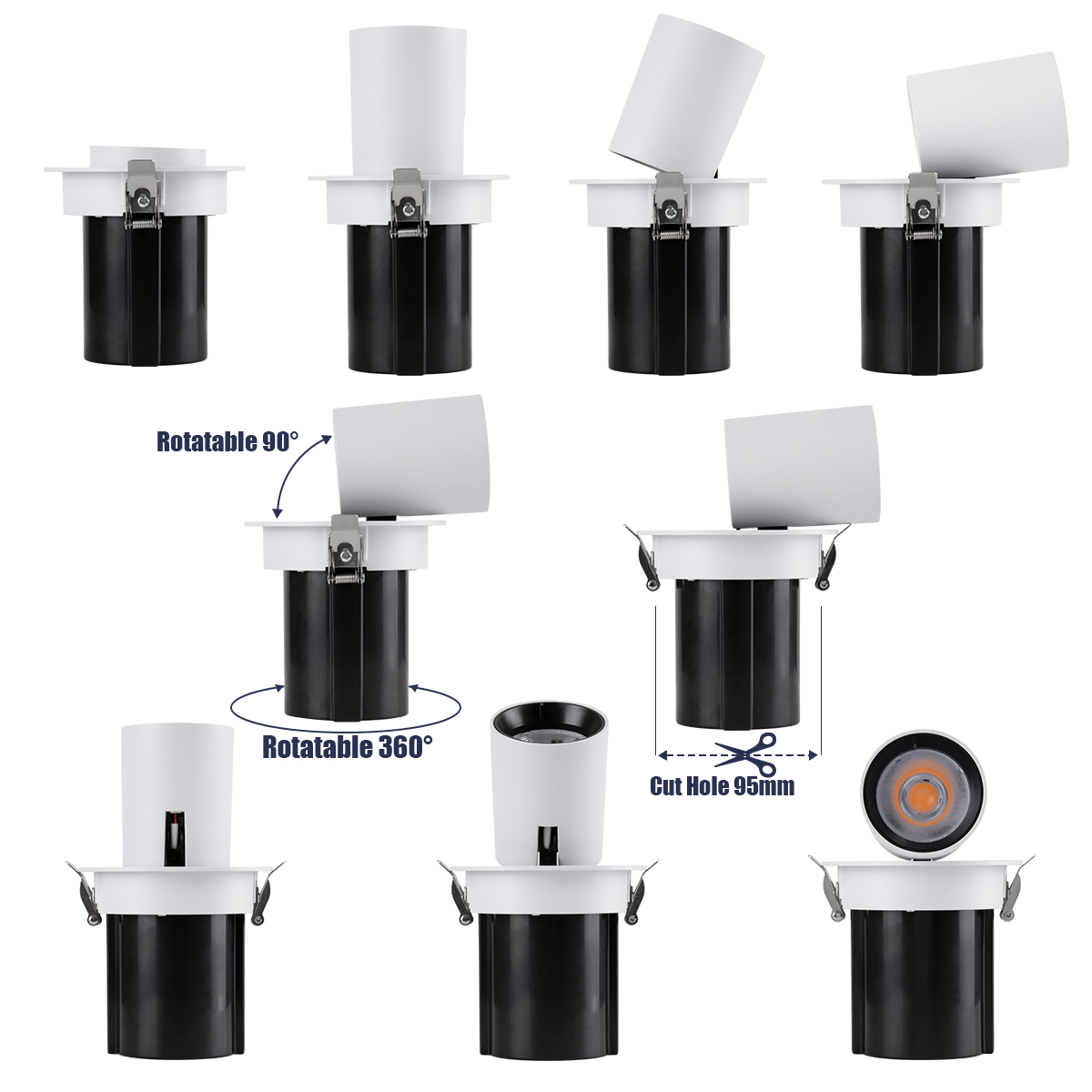 GLOBOSTAR® VIRGO-M 60307 Χωνευτό Κινούμενο Downlight Σποτ LED 12W 1500lm 36° AC 220-240V IP20 Θερμό Λευκό 2700K - Bridgelux COB Chip & TÜV SÜD Driver - Λευκό & Μαύρο Ματ - Μ11 x Π11 x Υ11.5cm / Q9.5cm - 5 Χρόνια Εγγύηση - Image 3