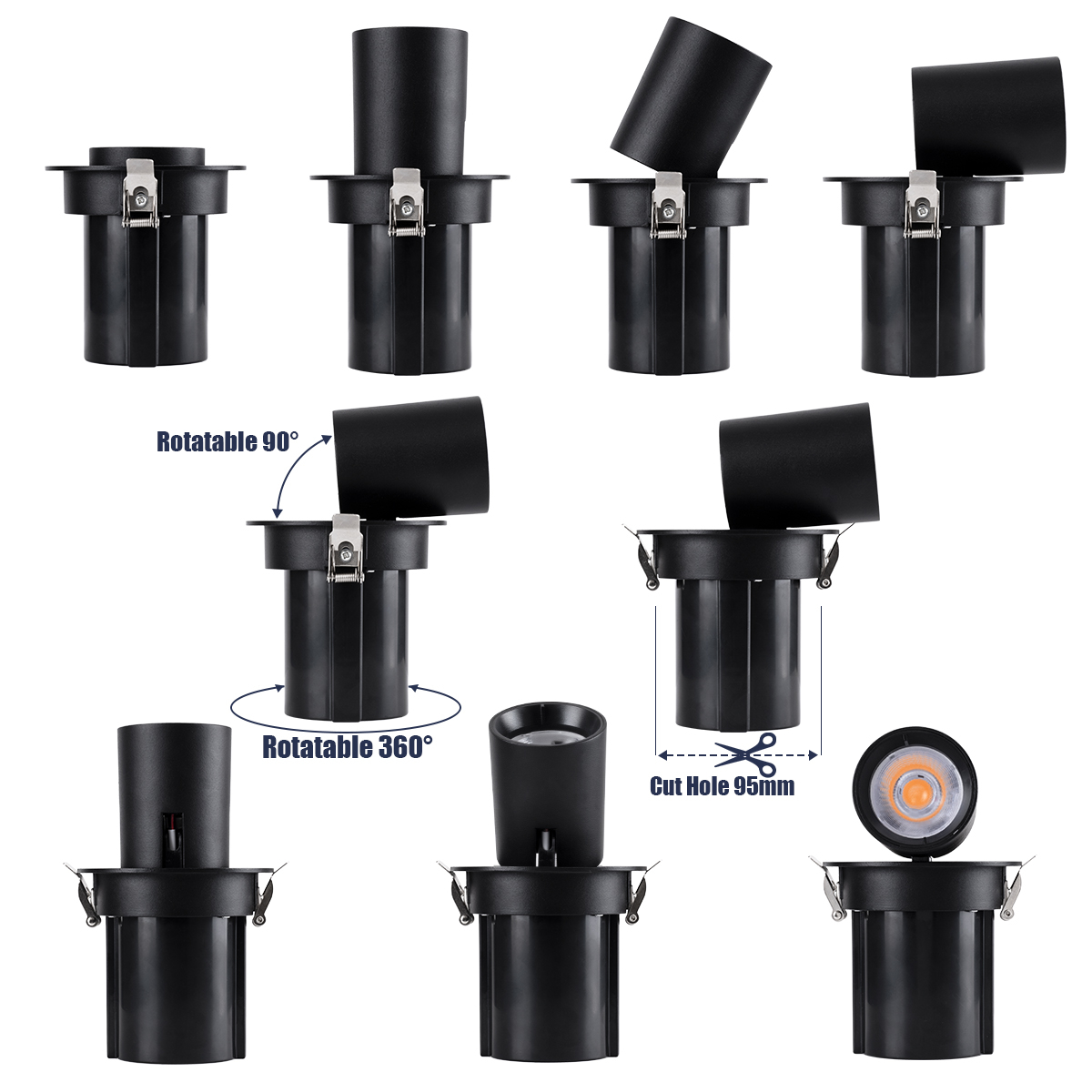 GLOBOSTAR® VIRGO-M 60309 Χωνευτό Κινούμενο Downlight Σποτ LED 12W 1500lm 36° AC 220-240V IP20 Θερμό Λευκό 2700K - Bridgelux COB Chip & TÜV SÜD Driver - Μαύρο Ματ - Μ11 x Π11 x Υ11.5cm / Q9.5cm - 5 Χρόνια Εγγύηση - Image 3