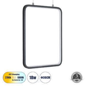 GLOBOSTAR® NEROBA 61302 Μοντέρνο Κρεμαστό Φωτιστικό Οροφής LED 18W 1980lm 360° AC 220-240V IP20 Ρυθμιζόμενο Λευκό CCT με On/Off 2700K/4500K/6000K - Lumileds SMD Chip - Μαύρο Ματ - Μ29 x Π2 x Υ36cm - 3 Χρόνια Εγγύηση