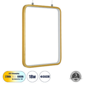 GLOBOSTAR® NEROBA 61305 Μοντέρνο Κρεμαστό Φωτιστικό Οροφής LED 18W 1980lm 360° AC 220-240V IP20 Ρυθμιζόμενο Λευκό CCT με On/Off 2700K/4500K/6000K - Lumileds SMD Chip - Χρυσό Βούρτσας - Μ29 x Π2 x Υ36cm - 3 Χρόνια Εγγύηση