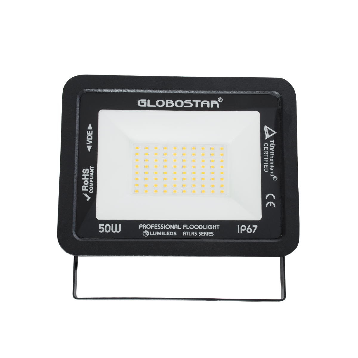 GLOBOSTAR® ATLAS 61424 Προβολέας LED 50W 5750lm 120° AC 220-240V Αδιάβροχο IP67 Θερμό Λευκό 2700K - Lumileds SMD Chip - TÜV Rheinland Certified - Μαύρο Ματ - Μ21 x Π3.5 x Υ16cm - 5 Χρόνια Εγγύηση - Image 2