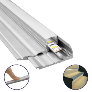 GLOBOSTAR® ALP-STEP-GRIP STAIR 70823-3M Επιφανειακό Προφίλ Αλουμινίου Ειδικό για Φωτισμό Σκαλοπατιού με Λευκό Γαλακτερό Πατητό Κάλυμμα για Ταινίες LED IP20 - Ασημί & Λευκό - Μ300 x Π6 x Υ2.1cm