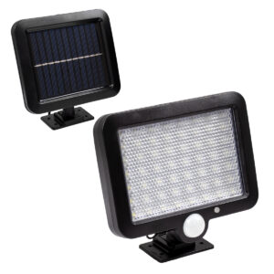 GLOBOSTAR® ZETA 71458 Προβολέας με Ανιχνευτή PIR / Αισθητήρα Κίνησης LED 10W 400lm 120° DC 5V με Φωτοβολταϊκό Panel 5V 1W & Επαναφορτιζόμενη Μπαταρία Li-ion 3.2V 2400mAh Αδιάβροχο IP65 Ψυχρό Λευκό 6000K - Sanan SMD Chip - Μαύρο - Μ15 x Π3.5 x Υ13cm - 2 Χρόνια Εγγύηση
