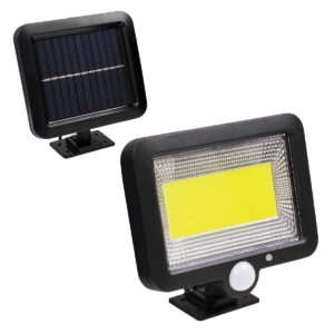 GLOBOSTAR® ZETA 71460 Προβολέας με Ανιχνευτή PIR / Αισθητήρα Κίνησης LED 20W 600lm 120° DC 5V με Φωτοβολταϊκό Panel 5V 1W & Επαναφορτιζόμενη Μπαταρία Li-ion 3.2V 2400mAh Αδιάβροχο IP65 Ψυχρό Λευκό 6000K - Sanan COB Chip - Μαύρο - Μ15 x Π3.5 x Υ13cm - 2 Χρόνια Εγγύηση