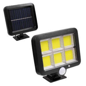 GLOBOSTAR® ZETA 71463 Προβολέας με Ανιχνευτή PIR / Αισθητήρα Κίνησης LED 20W 600lm 120° DC 5V με Φωτοβολταϊκό Panel 5V 1W & Επαναφορτιζόμενη Μπαταρία Li-ion 3.2V 2400mAh Αδιάβροχο IP65 Ψυχρό Λευκό 6000K - Sanan COB Chip - Μαύρο - Μ15 x Π3.5 x Υ13cm - 2 Χρόνια Εγγύηση