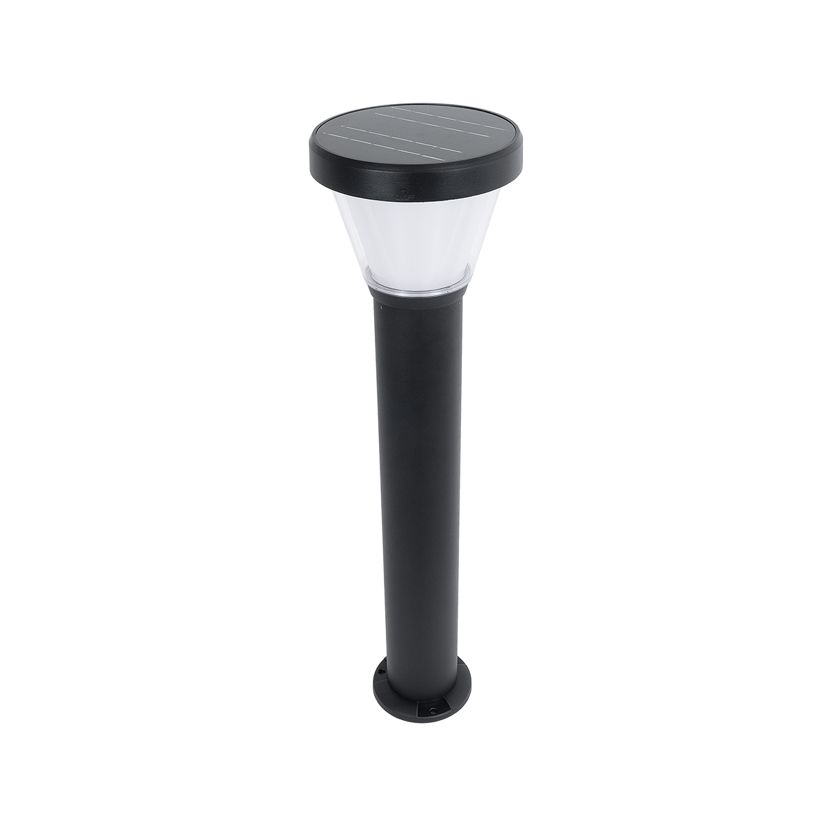 GLOBOSTAR® SOLARDIS 90523 Φωτιστικό Κολωνάκι Κήπου LED 10W 180lm 120° με Ενσωματωμένο Φωτοβολταϊκό Panel 6V 5W & Επαναφορτιζόμενη Μπαταρία Li-ion 3.2V 6000mAh με Αισθητήρα Ημέρας-Νύχτας Αδιάβροχο IP65 Ψυχρό Λευκό 6000K - Μαύρο - Μ24 x Π24 x Υ88cm - 2 Χρόνια Εγγύηση