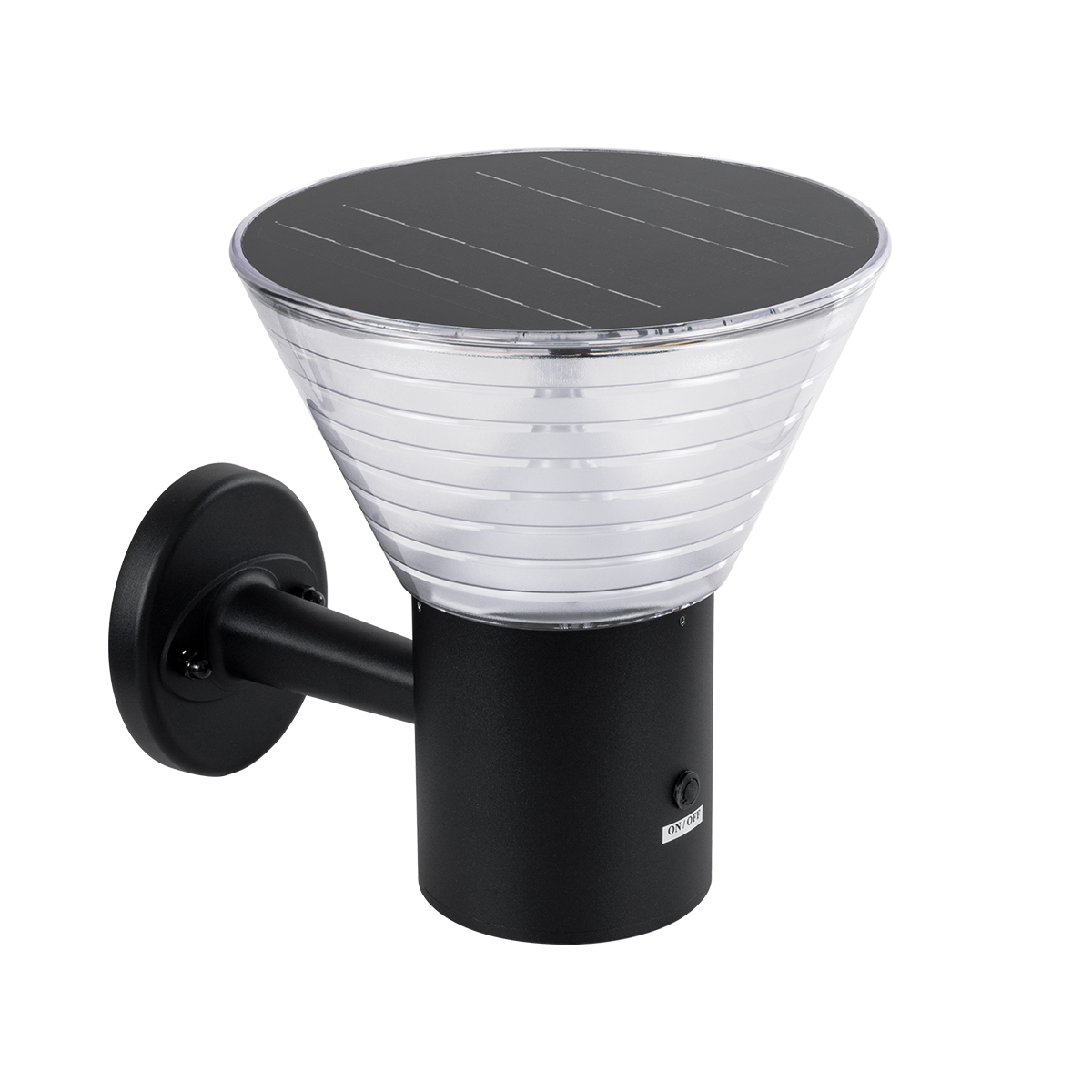 GLOBOSTAR® VEGGIE 90530 Μοντέρνο Φωτιστικό Τοίχου - Απλίκα LED 10W 330lm 120° με Ενσωματωμένο Φωτοβολταϊκό Panel 6V 2W & Επαναφορτιζόμενη Μπαταρία Li-ion 3.2V 1800mAh με Αισθητήρα Ημέρας-Νύχτας Αδιάβροχο IP65 Ψυχρό Λευκό 6000K - Μαύρο- Μ23 x Π30 x Υ25cm - 2 Χρόνια Εγγύηση