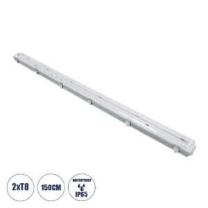GLOBOSTAR® VIGAS 90615 Γραμμικό Βιομηχανικό Φωτιστικό Σκαφάκι Tri-Proof με Μεταλλικά Clips για 2 x Λάμπες T8 G13 150cm Τύπου Φθορίου LED Τροφοδοσίας Ενός Άκρου 120° AC 220-240V Αδιάβροχο IP65 - Γκρι με Διάφανο Κάλυμμα Πλαστικό PC - Μ156 x Π12 x Υ9cm