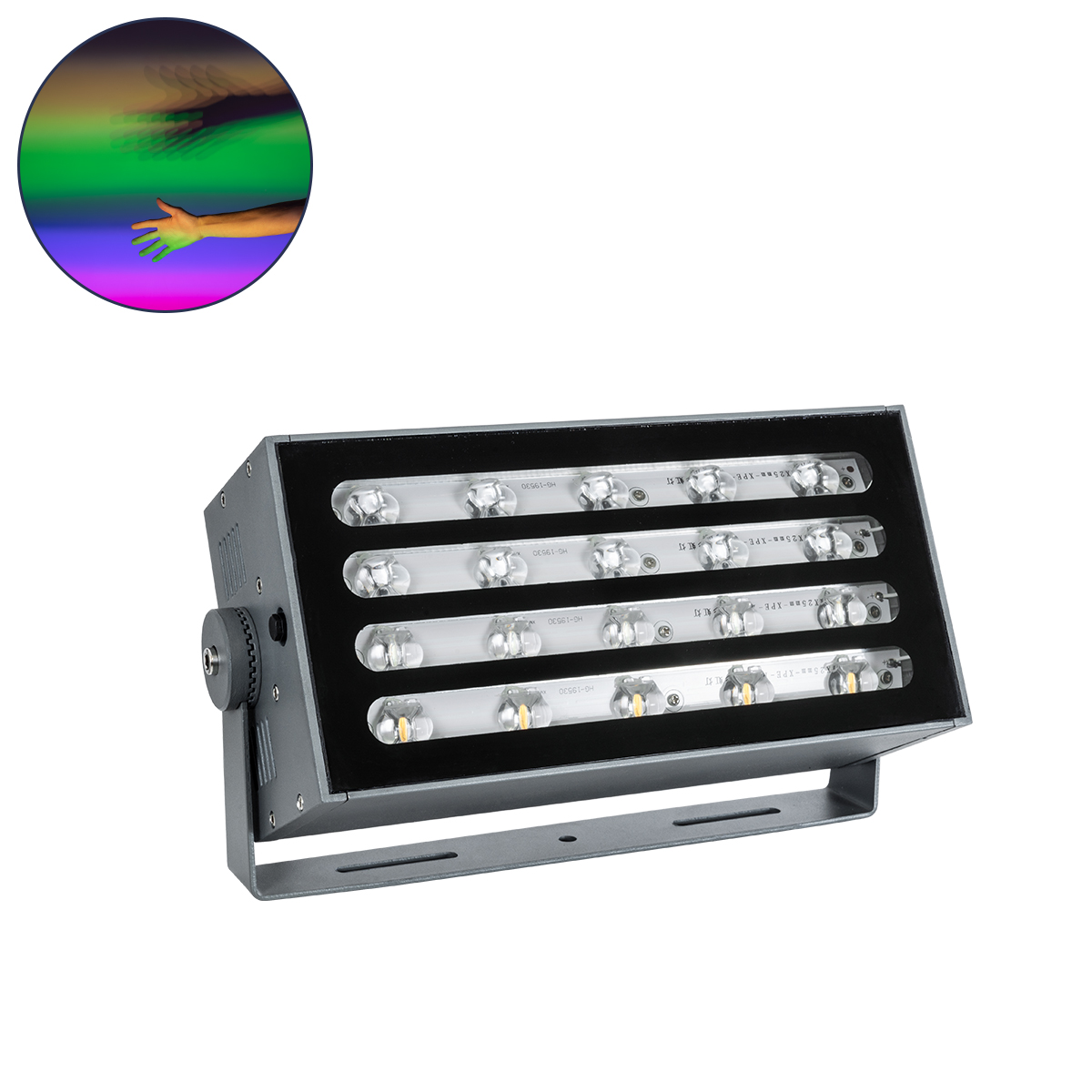 GLOBOSTAR® FLOODKENA 90765 Προβολέας Σποτ Wall Washer LED 40W 3400lm 120° AC 220-240V Αδιάβροχο IP67 Πολύχρωμο RGBW - Bridgelux SMD Chip - Γκρι Ανθρακί - Μ31 x Π10 x Υ17cm - 3 Χρόνια Εγγύηση