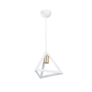 GLOBOSTAR® TRIANGLE 203-0165 Μοντέρνο Κρεμαστό Φωτιστικό Οροφής με Ντουί 1 x E27 AC 220-240V IP20 - Λευκό & Χάλκινο - Μ24 x Π24 x Υ22cm